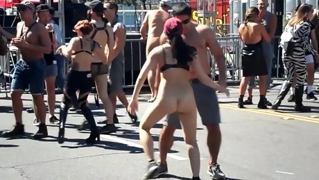 Nude slave in public fair