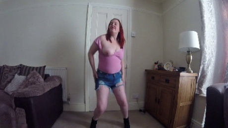 chubby British tart dancing in denim shorts