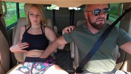 Quickie fucking in back of the car with horny blonde Shany Sky