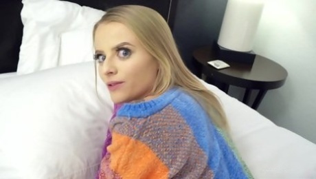 Blue eyed blonde Paris White sucks and rides a big black dick POV