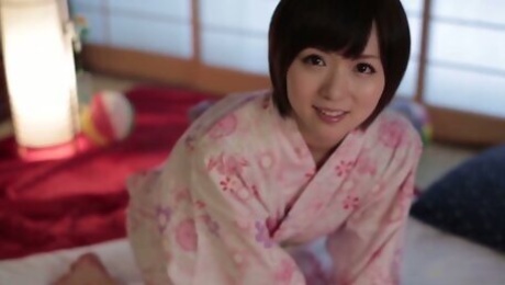 Two perverts enjoy toying hairy pussy of sexy milf in kimono You Asakura