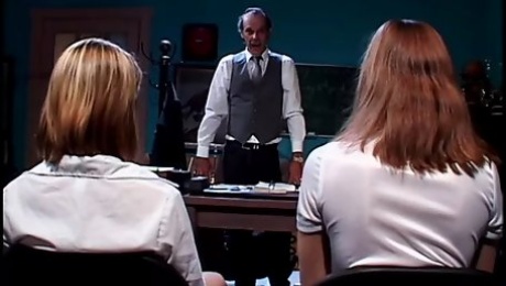 Naughty schoolgirls eat pussy in classroom during detention