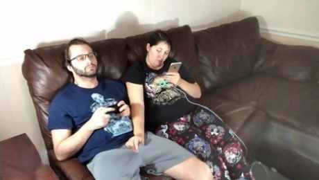 Ignored Blowjob While Gaming Turns Into Fucking and Facial on the Couch