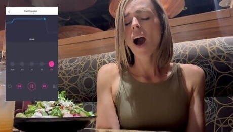Cumming hard in public restaurant with Lush remote controlled vibrator