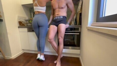 Gym Couple Dry Humping in Kitchen after Workout