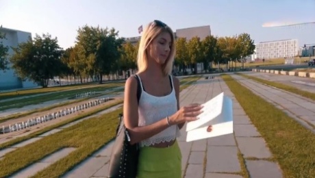 Cute tourist with small boobs and blonde hair gets picked up on the street