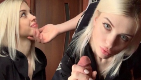 POV Blowjob from teen blonde, sperm face, swallow cum