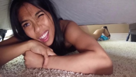 Little Asian Maid Gets Stuck Under Bed