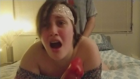 College Slut Caught by Roommate in the mid of Dildo Suck.