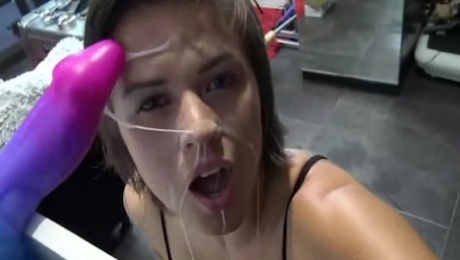 Naughty Girl And Cum-Shooting Dildo