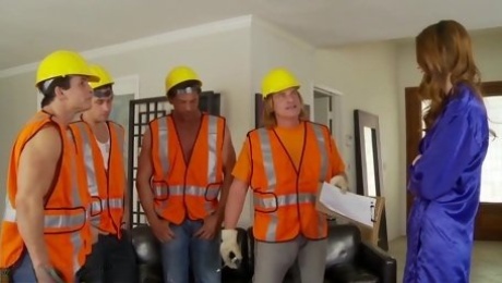 Steamy Housewife Gangbanged by Construction Workers