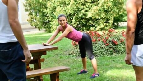 Video  Sensual chick Shrima Malati is enjoying hardcore double penetration in the park